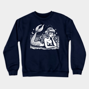 Linocut Mermaid Crewneck Sweatshirt